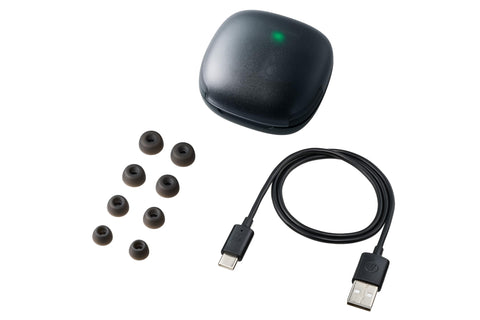 オーディオテクニカ ATH-CKS50TW2 BK(E) ワイヤレスイヤホン Bluetooth 5.3 ノイズキャンセリング 重低音 LE Audio対応 オリジナルステッカー付き マグネティックスイッチ機能 最大約65時間再生 IP55 防水防塵 マルチポイント対応 置き忘れアラート ヒアスルー 低遅延モード 急速充電 Qiワイヤレス充電対応 ブラック