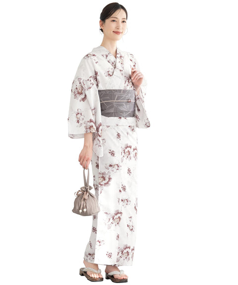 Soubien Floro Women's Yukata Set of 4 Pieces, Separate, New Two-Part Yukata (Yukata, Half-width Obi, Date Tightening, Geta Clogs)