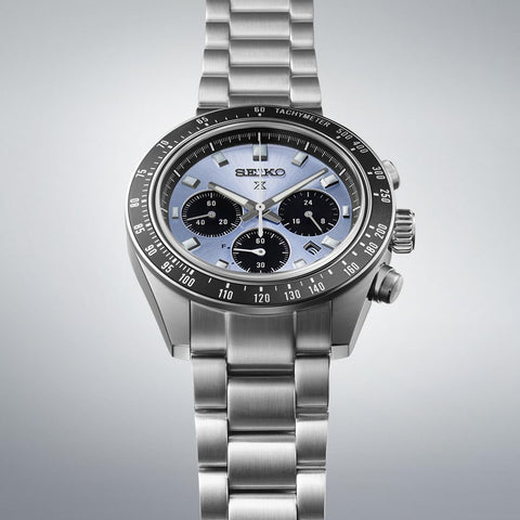 Seiko Watch Prospex SPEEDTIMER Solar Chronograph, Large, silver & black/crystal blue, Bracelet Type