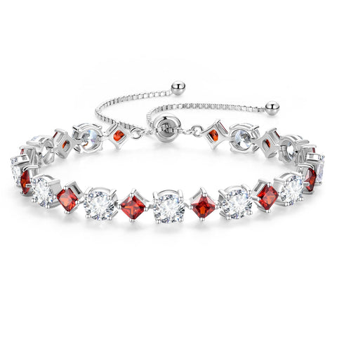 Fancime Women's Bracelet, 12 Months Birthstone, "Lumine", Tennis Bolo Bracelet, Diamond-Cut, Gem Silver, Slide-Type, Adjustable Bracelet, Charm, Christmas, Birthday, Anniversary, Present, Gift