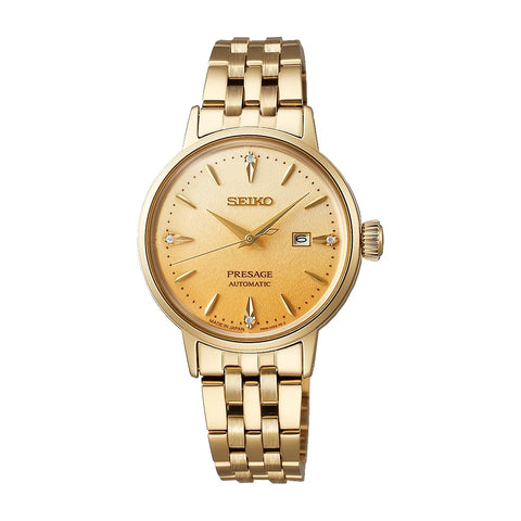 Seiko Watch PRESAGE Cocktail Time, 1.2 inches (30 mm), Mechanical, Automatic Winding, Women's, Case / Band: Yellow Gold / Dial: Yellow Gradient (eggnog)