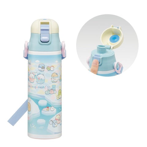 Skater SDC6N-A Children's Stainless Steel Water Bottle, Direct Drinking, 20.9 fl oz (580 ml), Children's Friendly Lightweight Type, Shirokuma Furusato, Girls, Cold Insulated, Water Bottle, Sports