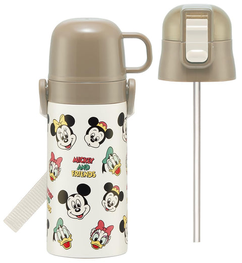 Skater SKCP3-A Children's Stainless Steel Water Bottle, 2-Way Direct Drinking, 14.2 fl oz (420 ml), Cup Drinking, 11.8 fl oz (350 ml), Mickey & Friends Cooking, Lightweight Type, For Girls, Boys,
