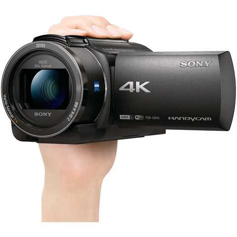 SONY(索尼) 4K 摄像机 Handycam FDR-AX45A(2022年款) 黑色 内置内存 64GB 光学变焦 20倍 空间光频校正 FDR-AX45A B