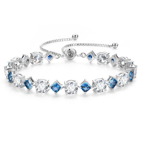 Fancime Women's Bracelet, 12 Months Birthstone, "Lumine", Tennis Bolo Bracelet, Diamond-Cut, Gem Silver, Slide-Type, Adjustable Bracelet, Charm, Christmas, Birthday, Anniversary, Present, Gift