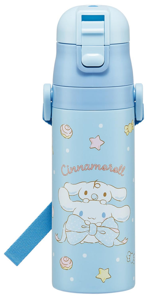 Skater SDC4 Children's Stainless Steel Water Bottle, Direct Drinking, 16.5 fl oz (470 ml), Children's Friendly Lightweight Type, Sanrio Cinnamoroll, Big Ribbon, For Girls, Cold Insulation, Water