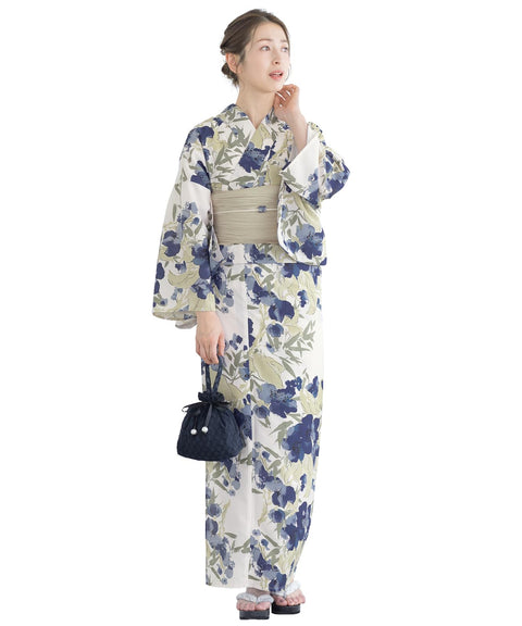 Soubien Floro Women's Yukata Set of 4, Separate, New Two-Part Yukata (Yukata, Waistband, Date Tightening, Geta Clogs)