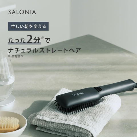 SALONIA 直式熱刷，纖薄，黑色，國際相容，最高溫度 210°C，50W，陶瓷塗層，故障預防，負離子，SL-012BKS