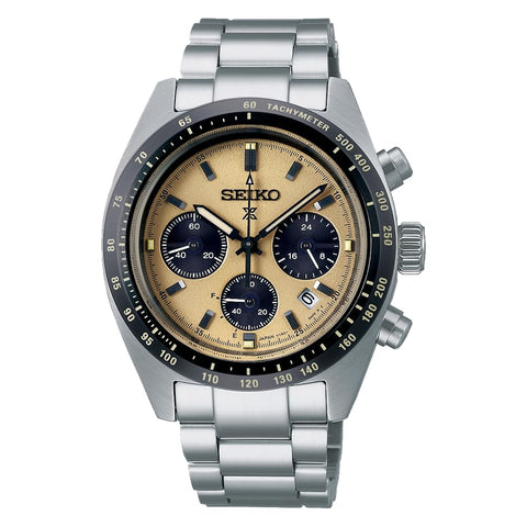 Seiko Prospex SPEEDTIMER Men's Solar Chronograph Wristwatch, silver/gold, Bracelet Type