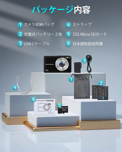 디지털 카메라, 디지털 카메라, Nsoela, 32GB, 백업 배터리 (카드 포함), 16배 디지털 줌, FHD 1080P 녹화, 어린이, 학생 및 초보자를 위한 44MP 픽셀 컴팩트 브이로그 카메라, 소형 및 경량