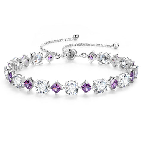 Fancime Women's Bracelet, 12 Months Birthstone, "Lumine", Tennis Bolo Bracelet, Diamond-Cut, Gem Silver, Slide-Type, Adjustable Bracelet, Charm, Christmas, Birthday, Anniversary, Present, Gift