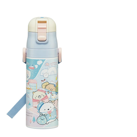Skater SDC4-A Children's Stainless Steel Water Bottle, Direct Drinking, 16.5 fl oz (470 ml), Lightweight Type, For Children, Sumikko Gurashi, Shirokuma Furusato, For Girls, Cold Insulation, Sports