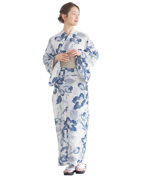 Soubien Floro Women's Yukata Set of 4, Separate, New Two-Part Yukata (Yukata, Waistband, Date Tightening, Geta Clogs)