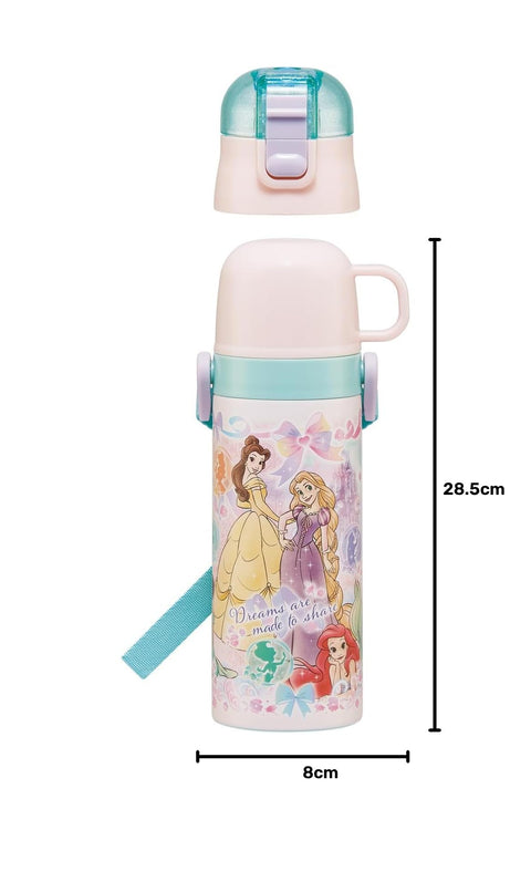 스케이터 (스케이터) 어린이용 스테인리스 스틸 물병, 투웨이, 다이렉트 드링크, 470ml, 컵 드링크, 430ml, 어린이용, 경량 타입, 디즈니 프린세스, 25명의 여아용, 단열 물병, 스포츠 보틀, 어린이 물병, SKDC4