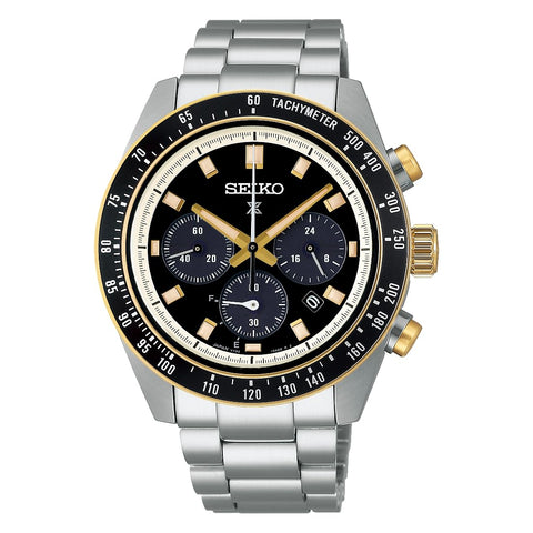 Seiko Watch Prospex SPEEDTIMER Solar Chronograph, Large, Case: Silver & Gold / Dial: Black, Bracelet Type