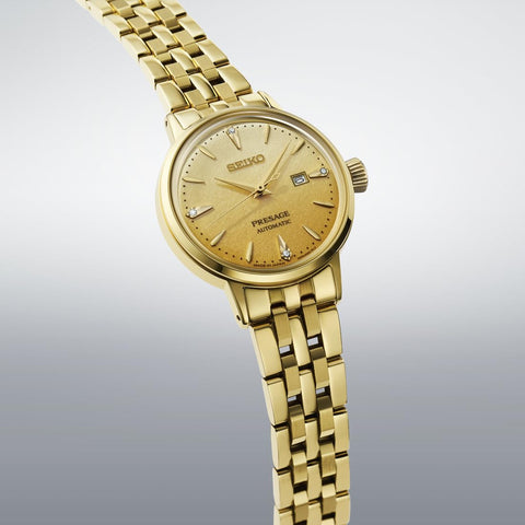 Seiko Watch PRESAGE Cocktail Time, 1.2 inches (30 mm), Mechanical, Automatic Winding, Women's, Case / Band: Yellow Gold / Dial: Yellow Gradient (eggnog)
