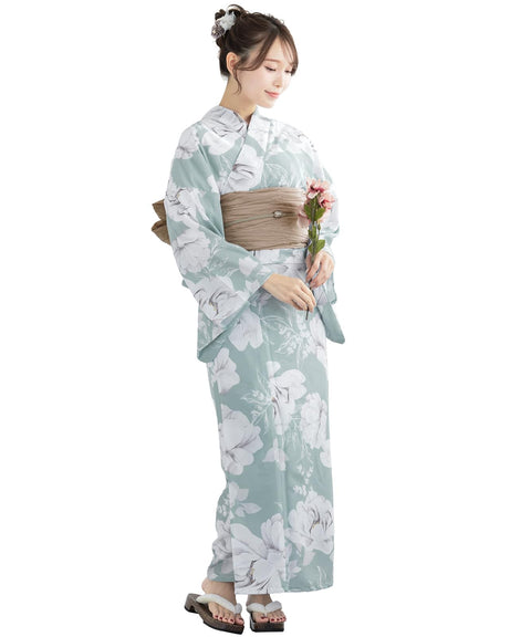Soubien Floro Women's Yukata Set of 4, Separate, New Two-Part Yukata (Yukata, Waistband, Date Tightening, Geta Clogs)