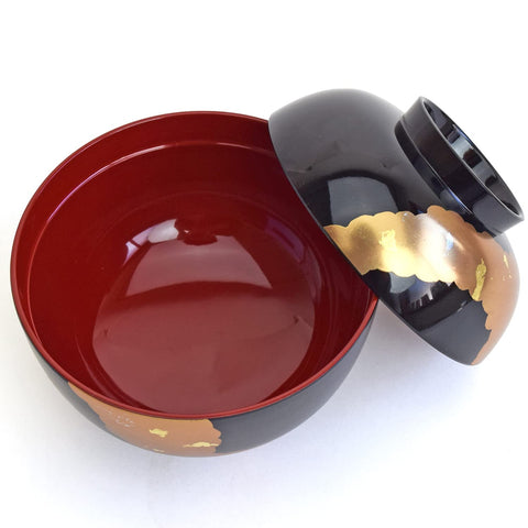 3T-423 Maeju Lacquerware Zoni Bowl with Lid, Bright, Black Vermilion, Crane, Phopite, Large, 15.9 fl oz (450 ml), Traditional Crafts, Yamanaka Lacquerware, Made in Japan
