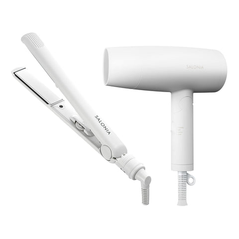 SALONIA Starter Set Hair Dryer and Hair Iron, 24mm, White