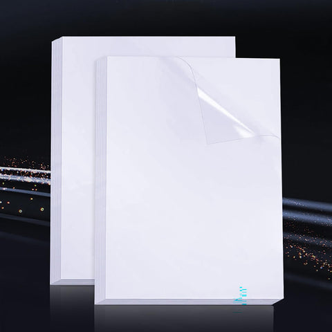 Label Stickers, Ultra Waterproof, Glossy Film, Transparent, Strong Adhesive, A4 Form, No Cut, Fits Any Printer, Compatible with Both Inkjet & Laser Printers (10 Sheets)