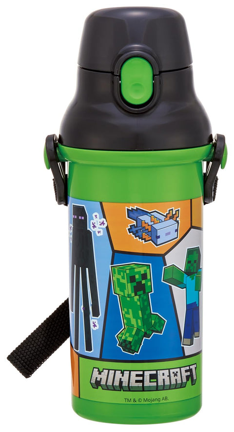 스케이터 (Skater) 어린이용 플라스틱 물병, 480ml, 원푸시 클로저, 항균, 어린이 친화적, 경량, 항균 마감, 일본산, 마인크래프트, 25 마인크래프트, 남아용, PSB5SANAG
