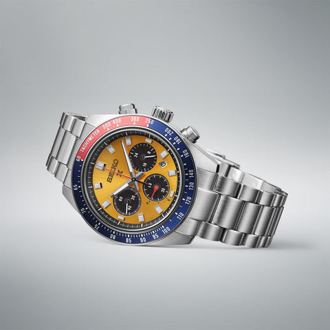 Seiko 精工手錶 Prospex SPEEDTIMER 太陽能計時碼錶 Large, 錶殼:銀/錶盤:亮黃色, 手鍊類型