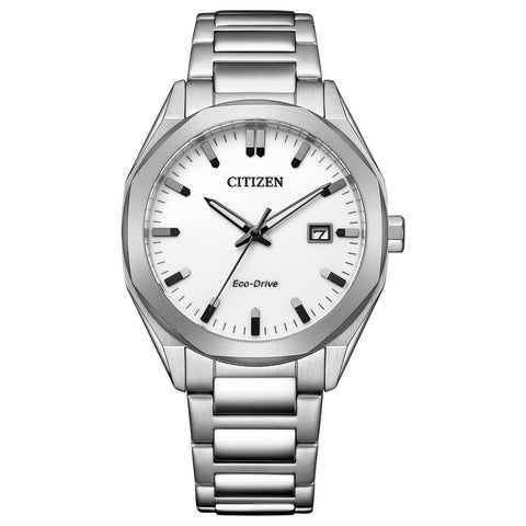 Citizen BM7620-83A Men's Watch, Photovoltaic, Eco-Drive, Waterproof, Octagon, White, Simple, Silver, Silver, Bracelet Type