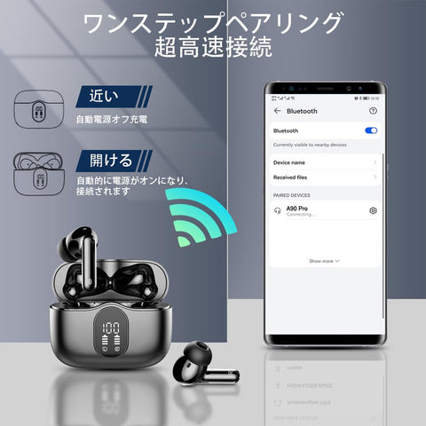 Bluetooth 5.4 Wireless Earphones, ENC Noise Canceling, Touch Control, iPhone/Android/iPad, Auto Pair, 40 Hrs Playback, Ultra Comfy, LED Display, Type-C, IPX7, Lightweight, Sports/Web/Commuting, Black
