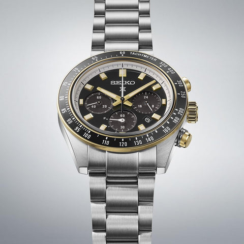 Seiko Watch Prospex SPEEDTIMER Solar Chronograph, Large, Case: Silver & Gold / Dial: Black, Bracelet Type