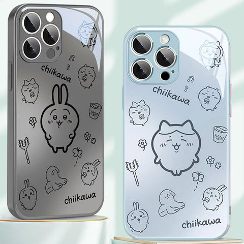 LYLIDIA Hachiwale, Rabbit, Momonga, for iPhone 12, Smartphone Case, Hachiwale, Rabbit, Glass Shell, iPhone 12 Protective Case, Shockproof, Lens Protection, Anti-Scratch, Drop Prevention,