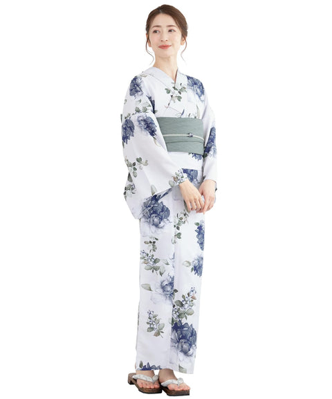 Soubien Floro Women's Yukata Set of 4, Separate, New Two-Part Yukata (Yukata, Waistband, Date Tightening, Geta Clogs)
