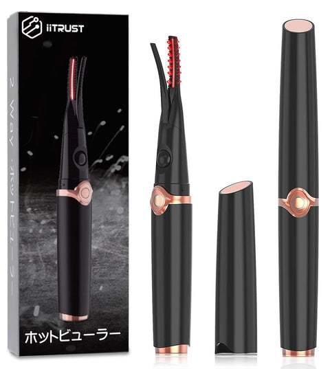iitrust Hot Viewer, Eyelash Curler, 2 in 1 Long Keep, 3 Temperature Adjustment, 10 Seconds Rapid Preheating, 15 Minutes Automatically Turns Off, USB Power, Easy to Carry, Black