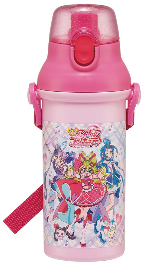 스케이터 (스케이터) 아동용 플라스틱 물병, 480ml, 원푸시 클로저, 항균, 어린이 친화적, 경량, 항균 마감, 일본산, 키미와 아이돌 프리큐어 걸즈 PSB5SANAG-A