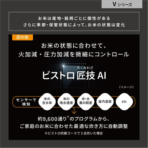 파나소닉 라이스 쿠커, 1리터, 슈프림 모델, 비스트로 타쿠미, AI, 가압 열풍 펌프 포함, 유지 보수 부품 2개, 블랙, SR-V18BA-K