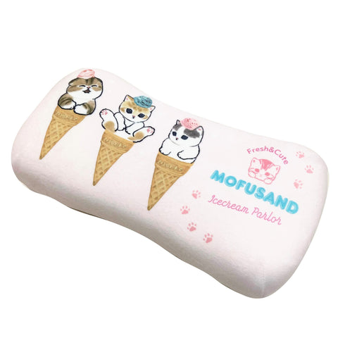 MoriPillow 메모리 폼 쿠션 허리 베개, 모프 샌드 아이스크림 (미니 릴렉스 베개), 부드럽고 푹신한 촉감의 장난감, 플러시 낮잠 베개, 핑크, 15 x 30 x 8cm, Mofusand 캐릭터 베개, 모리시타