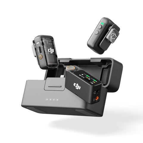 DJI Mic 2 (2 Transmitters + 1 Receiver + Charging Case), All-in-One Wireless Microphone, Smart Noise Cancelling, 32-bit Float Internal Recording, Transmission Distance 250m (250 m), iPhone Microphone,