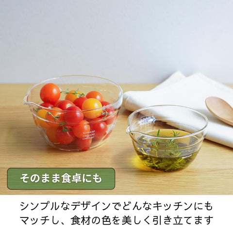HARIO(ハリオ) 片口 ボウル 耐熱ガラス製 2個セット 200mL/400mL 電子レンジ オーブン 食洗機対応 透明 日本製 KB-1318-2P