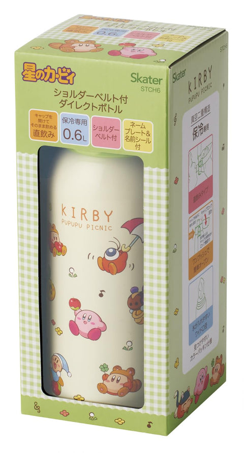 Skater STCH6 Children's Stainless Steel Water Bottle, Direct Drinking, 20.3 fl oz (600 ml), Lightweight Type, For Children, Kirby, Picnic, Cold Insulation, Sports Bottle, For Kids