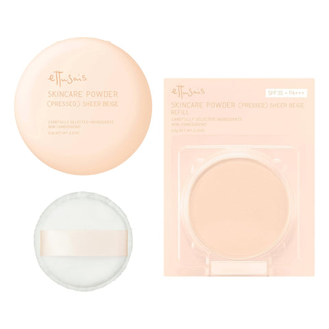 【Set Item】 ettusais (エテュセ) Skin Care Powder (Pressed) Sheer Beige Pressed Powder Face Powder Pore Coverage Daytime Makeup Refresh SPF35・PA+++ Main Body 6.5g×1 / Refill 6.5g×1 [Includes 1 Puff]