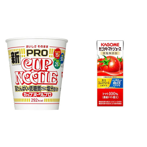 Cupnoodle PRO Nissin Foods Cup Noodles, 2.6 oz (75 g) x 12 Pieces + Kagome Tomato Juice, Salt Free, 7.8 fl oz (200 ml) x 24 Bottles (Food with Functional Claim) Pack