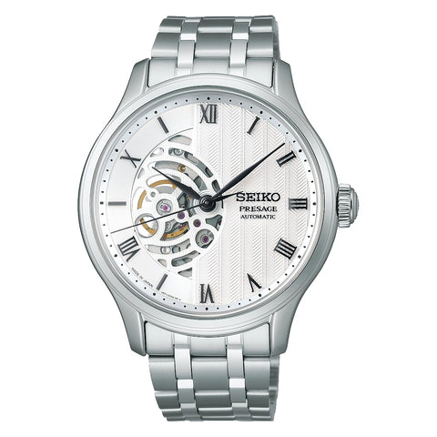 Seiko Presage Japanese Garden Open Heart Men's Watch, Dial: White (skeleton dial), Bracelet Type