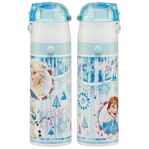 Skater SKDC4-A Children's Friendly, Lightweight, Stainless Steel, 2-Way Water Bottle, 15.2 fl oz (430 ml), Disney, Frozen 24, For Kids, Direct Drinking, Cup Included, Stainless Steel