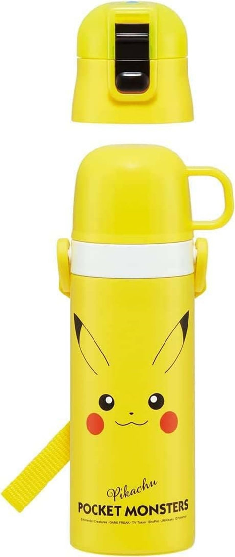스케이터 (스케이터) 어린이용 스테인리스 스틸 물병, 투웨이, 다이렉트 드링크, 470ml, 컵 드링크, 430ml, 포켓몬 피카츄 페이스, 어린이용, 가벼운 타입, 남아용, 보온/쿨, 포켓몬스터 물병, 스포츠 보틀, 귀여운 어린이, 어린이, 물병, SKDC4-A