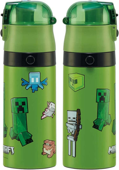 Skater SKDC3-A Children's Stainless Steel Water Bottle, 2-Way Direct Drinking, 14.2 fl oz (420 ml), Cup Drinking, 11.8 fl oz (350 ml), Minecraft, Lightweight Type, For Boys, Heat Retention, Cold