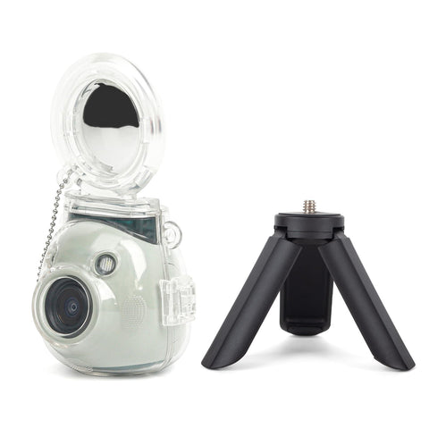 HIYQIN Fuji Mini Pal 保護ケース 自撮りミラーと三脚付き クリアケース 黒い三脚 Instax Mini Palインスタントカメラに対応 - Fuji Palカメラアクセサリー
