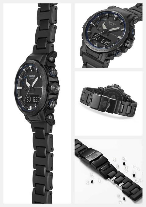Casio 卡西歐 手錶 Protrek Climmer Line 電波太陽能 採用生物塑膠 PRW-61FC-1JF 男款 黑色, 黑色/藍色(Field 複合錶帶), 1件, 現場複合錶帶 / 黑色