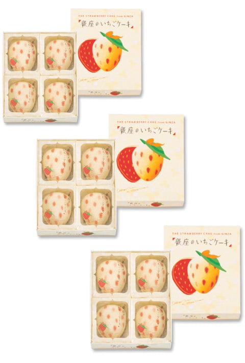 Tokyo Banana Ginza Strawberry Cake Set of 4 x 3 with Bag, Tokyo Souvenir, Mother's Day