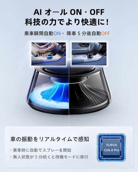 【2026新登場・8色雰囲気ライト・3本精油】FLIRVA 車 芳香剤 充電式アロマディフューザー【4Dシンクロ香り体験・自動ON/OFF】ホワイトムスク系 富士 & 桜花 & 寒檀 9ヶ月分精油付き 置物・オブジェ 上質感があり、男女専用 ギフト 新モデル 車の装飾品 カーダッシュボードデコレーション CF30 PRO