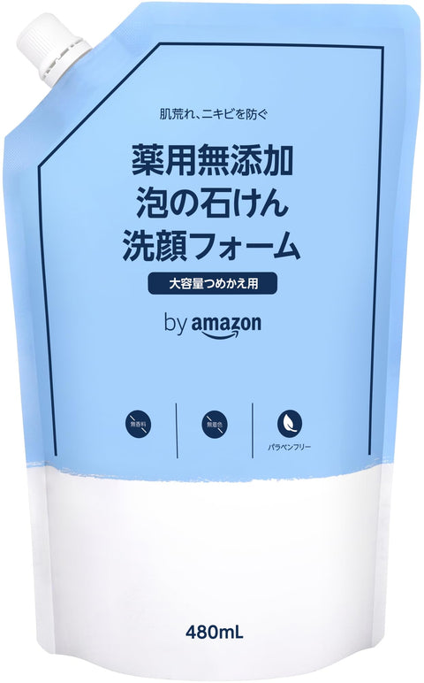 by Amazon Medicated Additive-Free Foaming Facial Cleanser, 480ml, Large Capacity, Unscented Refill