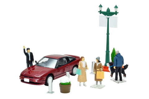 GeoColle 64 1/64# Car Snap 08a Urban Street Corner (Nissan 180SX TYPE-II Special Selection Car Attachment Included) ABS / PVC Painted Partially Assembled Doll Accessories + Diecast Made Complete Mini